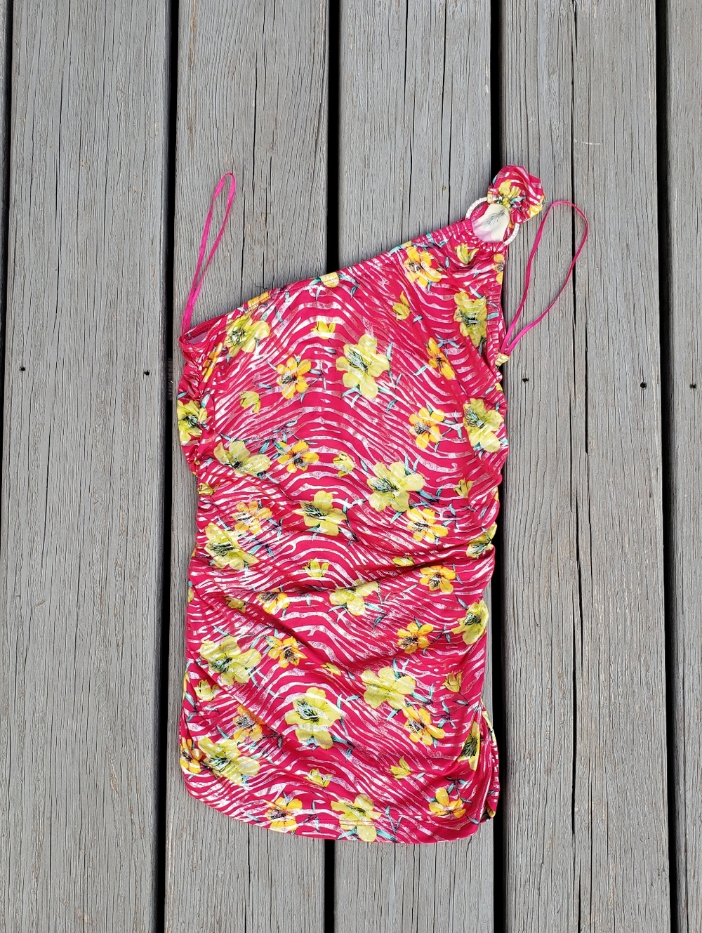 Deb One Shoulder Strap Pink Floral Zebra Print Top Size X-Small